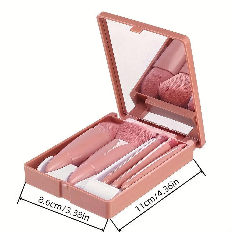 Set de 5 Pinceaux de Maquillage avec Miroir – Kit de Voyage Pliable & Compact