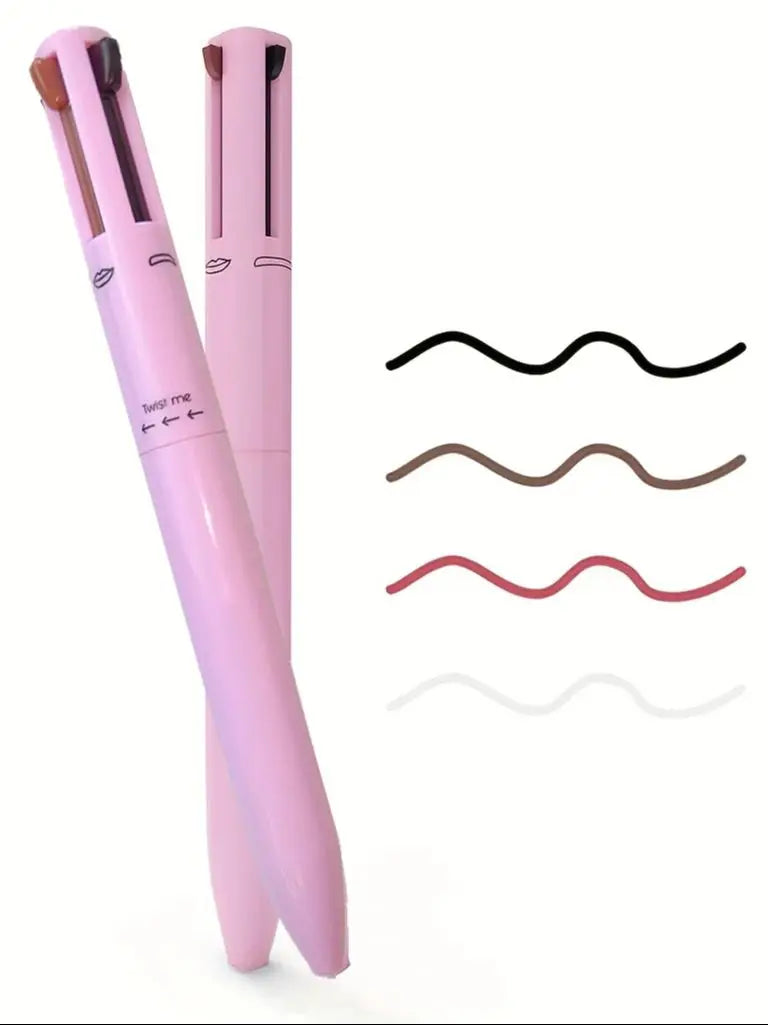 Crayon 4-en-1 multifonction – Lèvres, yeux, sourcils | Set de 4 couleurs essentielles pour un maquillage complet, pratique et stylé