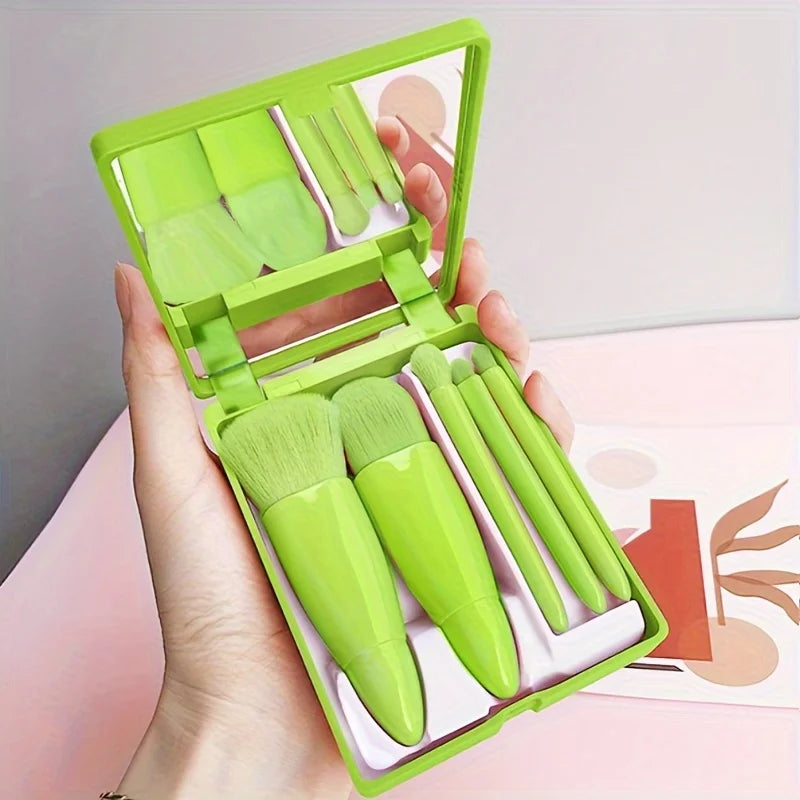 Set de 5 Pinceaux de Maquillage avec Miroir – Kit de Voyage Pliable & Compact