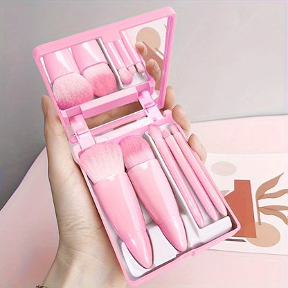 Set de 5 Pinceaux de Maquillage avec Miroir – Kit de Voyage Pliable & Compact