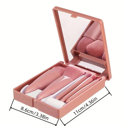 Set de 5 Pinceaux de Maquillage avec Miroir – Kit de Voyage Pliable & Compact