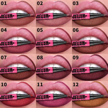 Crayon Lèvres Mat Waterproof – 12 Couleurs au Choix, Contour & Remplissage Naturel