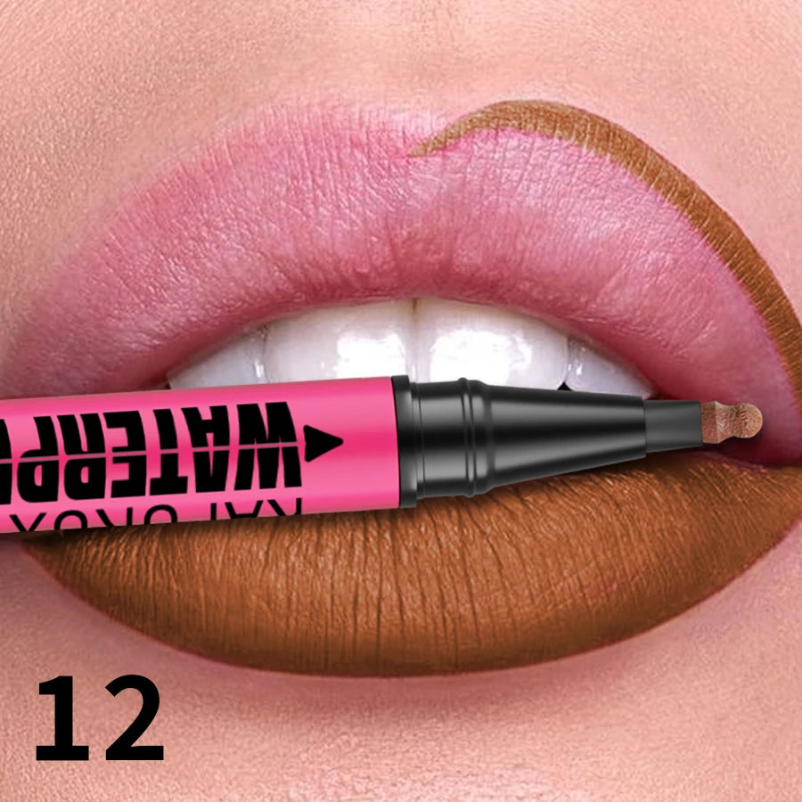 Crayon Lèvres Mat Waterproof – 12 Couleurs au Choix, Contour & Remplissage Naturel