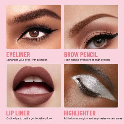 Crayon 4-en-1 multifonction – Lèvres, yeux, sourcils | Set de 4 couleurs essentielles pour un maquillage complet, pratique et stylé