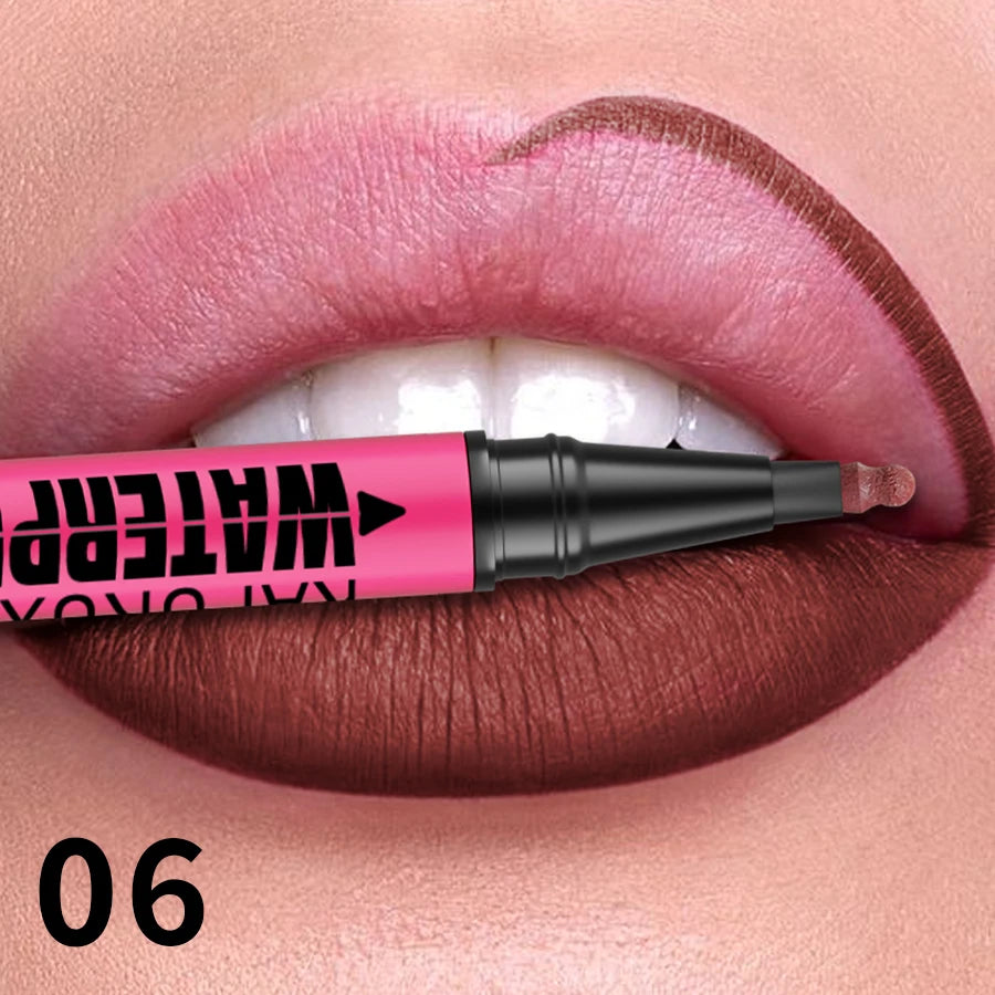 Crayon Lèvres Mat Waterproof – 12 Couleurs au Choix, Contour & Remplissage Naturel