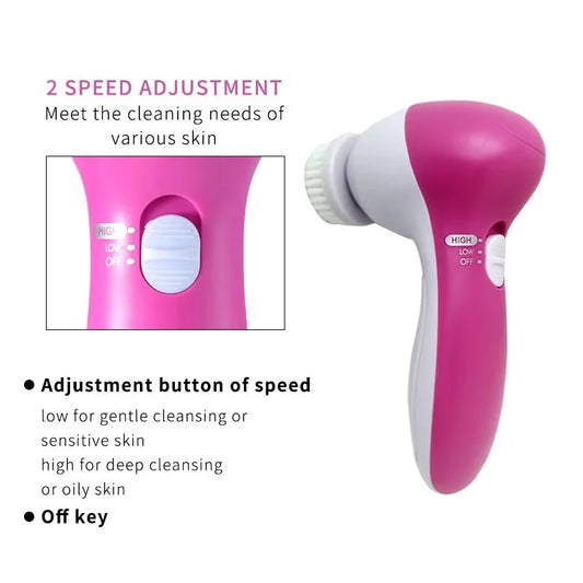 Brosse Électrique Visage 5-en-1 – Nettoyeur Facial, Massage & Soin de Peau, Élimination des Points Noirs