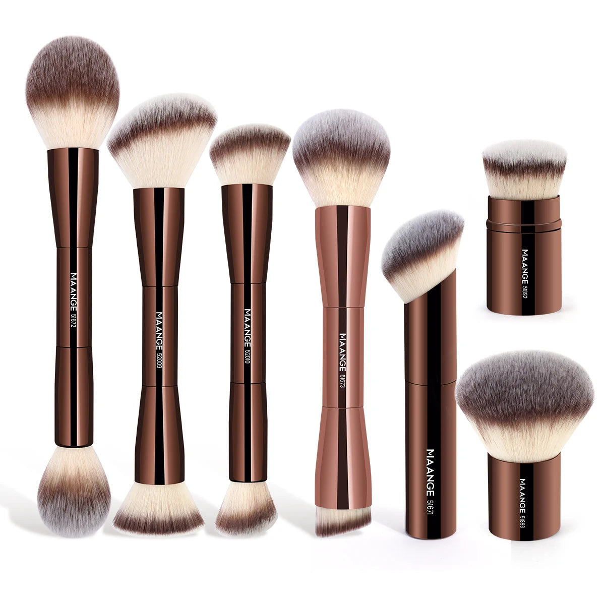 Pinceau de Maquillage Double Embout MAANGE – Fond de Teint, Poudre, Anti-cernes, Blush & Bronzer