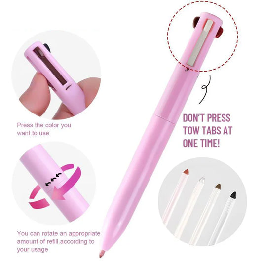 Crayon 4-en-1 multifonction – Lèvres, yeux, sourcils | Set de 4 couleurs essentielles pour un maquillage complet, pratique et stylé