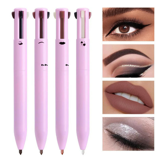 Crayon 4-en-1 multifonction – Lèvres, yeux, sourcils | Set de 4 couleurs essentielles pour un maquillage complet, pratique et stylé