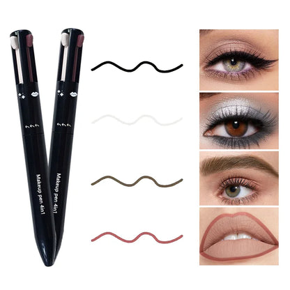 Crayon 4-en-1 multifonction – Lèvres, yeux, sourcils | Set de 4 couleurs essentielles pour un maquillage complet, pratique et stylé